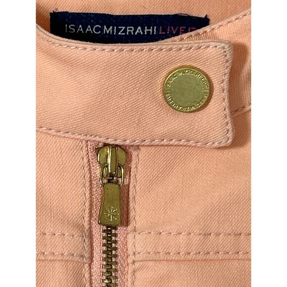 Isaac Mizrahi Live! Jean Jacket 12 Peach Full Zip Collarless - Picture 5 of 9
